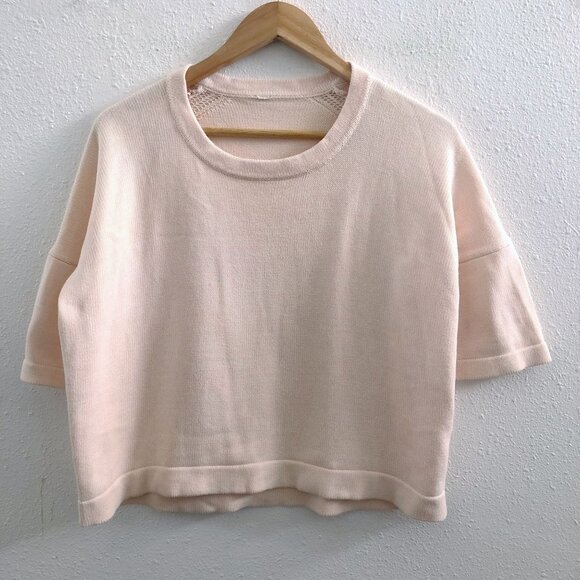 LULULEMON Bhakti Reality Short Sleeve Cotton Sweater in Butter Pink No Size Tag/ - Picture 3 of 8